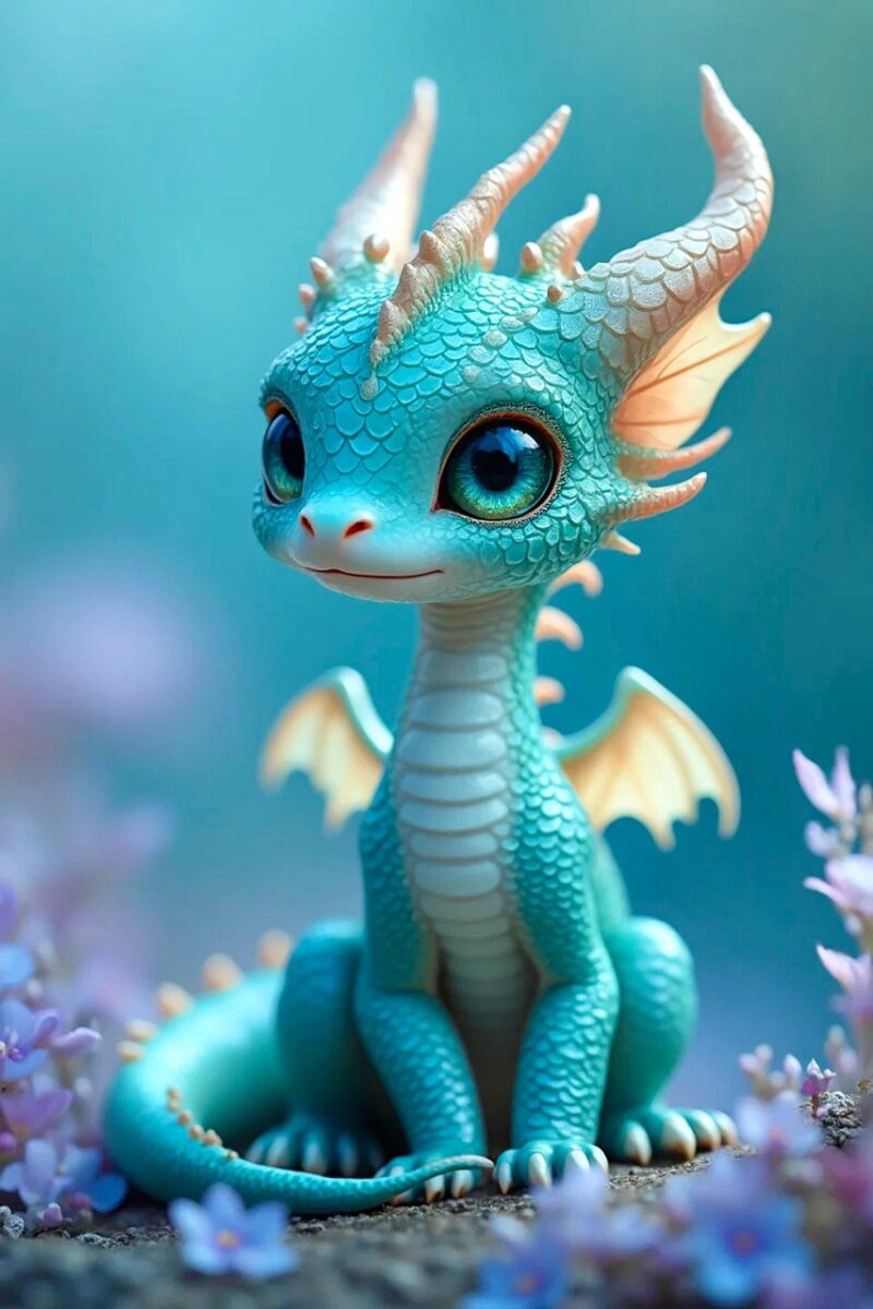 ai generated, baby dragon, dragon, cute, field, creature, fantasy